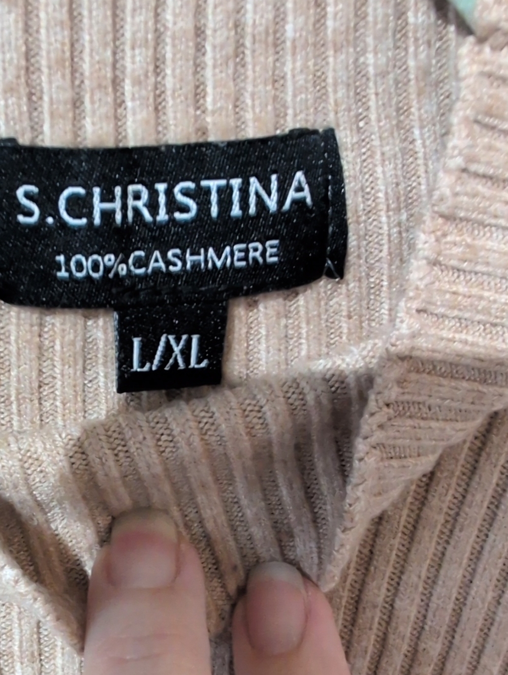 S. Christina 100% Cashmere Sweater Dress L/Xl in Taupe Pleated Pearl Look Button - Picture 4 of 7